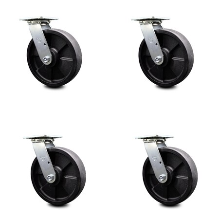 Service Caster 8 Inch Glass Filled Nylon Swivel Caster Set with Ball Bearing and Swivel Lock SCC-30CS820-GFNB-BSL-4
